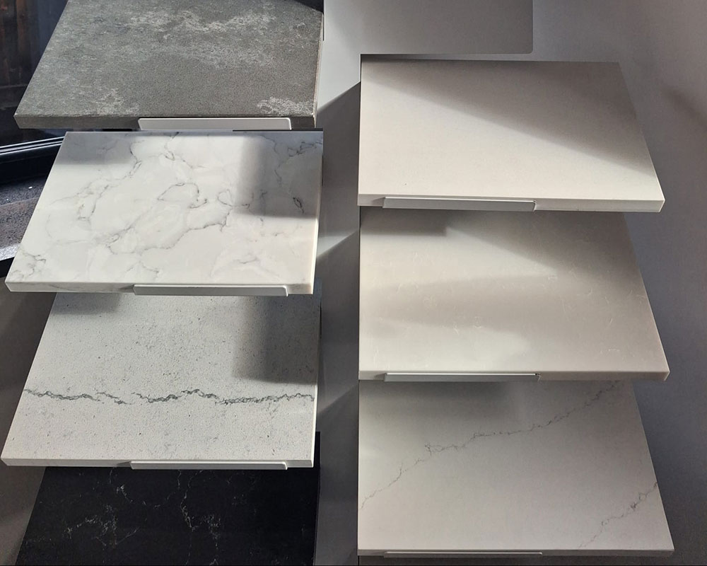 Range of granite and quartz samples.